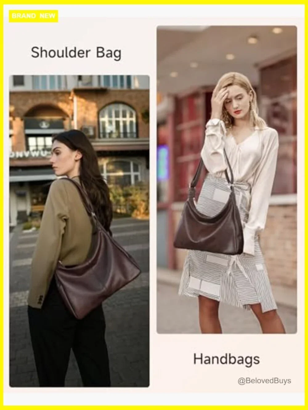 Vegan Leather Slouchy Hobo Tote Bag, Adjustable Strap, Zipper
